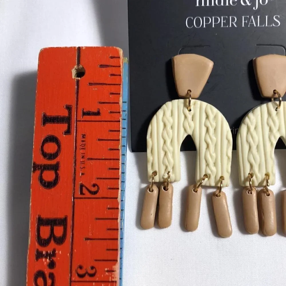 Polymer Clay Arch Dangle Earrings Tan Taupe Boho Statement NWT